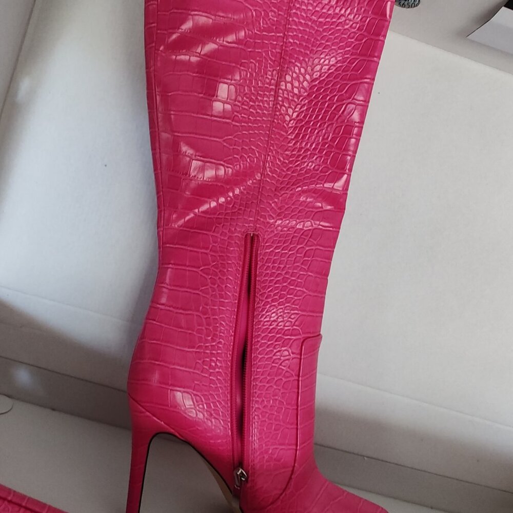 Nine West Pink Heeled Boots Bold Statement